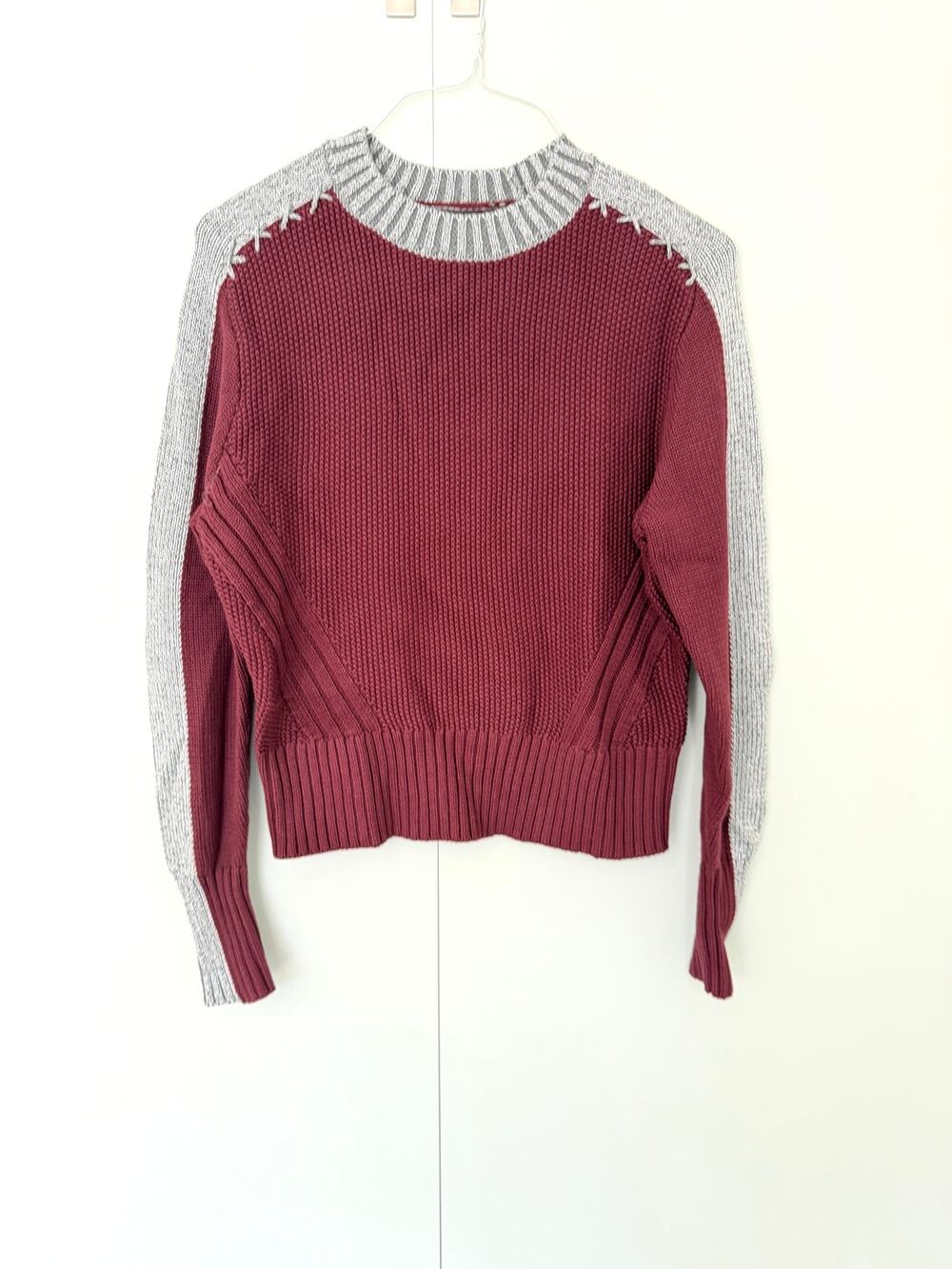 ANR+ x ALP N ROCK Women's Burgundy Crew Neck Colorblock Knit Sweater